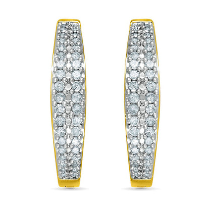 0.5 CT. T.W. Diamond Double Row Hoop Earrings in 10K Gold