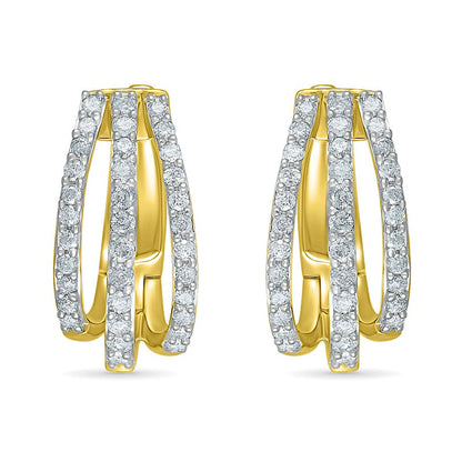1 CT. T.W. Diamond Split Triple Row Hoop Earrings in 10K Gold