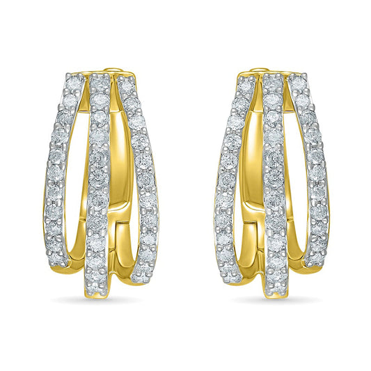 1 CT. T.W. Diamond Split Triple Row Hoop Earrings in 10K Gold