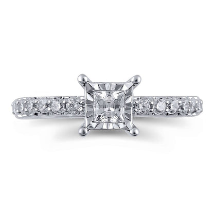 0.63 CT. T.W. Princess-Cut Natural Diamond Engagement Ring in Solid 10K White Gold
