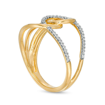 0.10 CT. T.W. Natural Diamond Interlocking Loop Ring in Solid 10K Yellow Gold