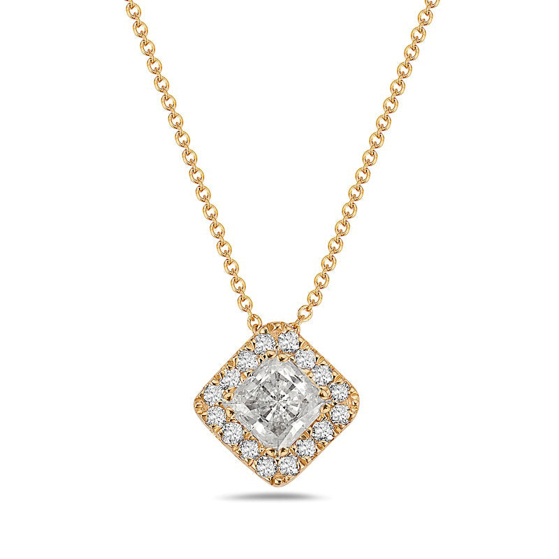 0.75 CT. T.W. Princess-Cut Natural Diamond Tilted Frame Pendant in 10K Yellow Gold