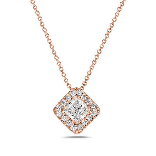 0.75 CT. T.W. Princess-Cut Natural Diamond Tilted Frame Pendant in 10K Rose Gold