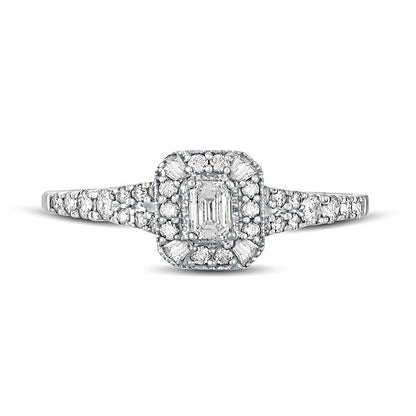0.50 CT. T.W. Emerald-Cut Natural Diamond Frame Antique Vintage-Style Engagement Ring in Solid 10K White Gold