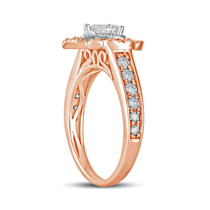1.0 CT. T.W. Pear-Shaped Natural Diamond Scallop Frame Antique Vintage-Style Engagement Ring in Solid 14K Rose Gold