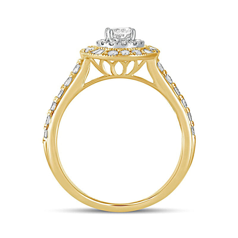 1.0 CT. T.W. Oval Natural Diamond Double Frame Antique Vintage-Style Engagement Ring in Solid 14K Gold