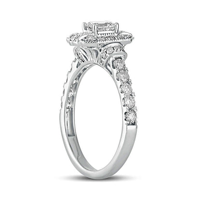 1.0 CT. T.W. Emerald-Cut Natural Diamond Octagonal Frame Engagement Ring in Solid 14K White Gold