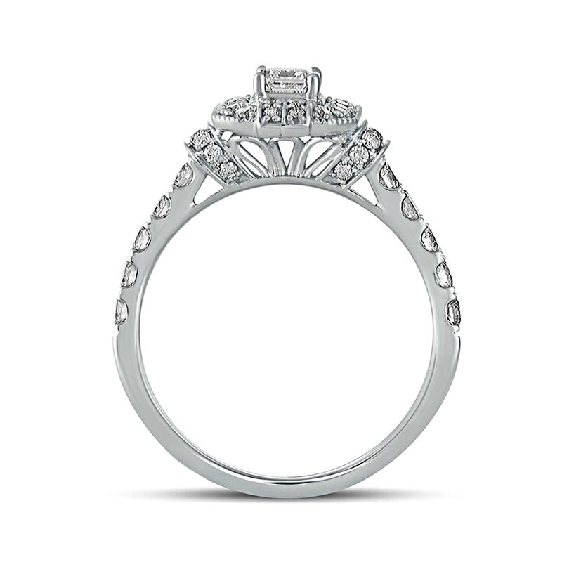 1.0 CT. T.W. Emerald-Cut Natural Diamond Octagonal Frame Engagement Ring in Solid 14K White Gold