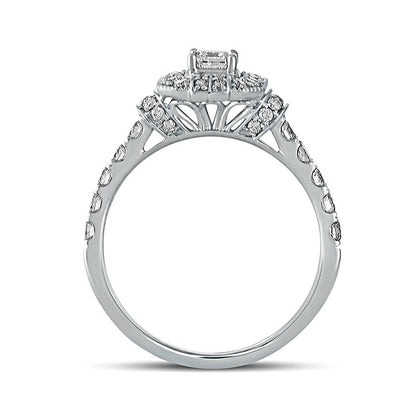 1.0 CT. T.W. Emerald-Cut Natural Diamond Octagonal Frame Engagement Ring in Solid 14K White Gold