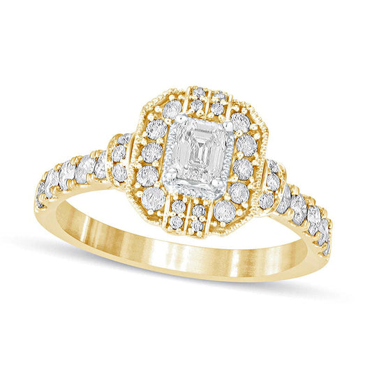 1.0 CT. T.W. Emerald-Cut Natural Diamond Octagonal Frame Engagement Ring in Solid 14K Gold