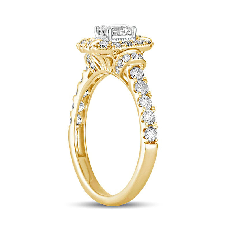 1.0 CT. T.W. Emerald-Cut Natural Diamond Octagonal Frame Engagement Ring in Solid 14K Gold