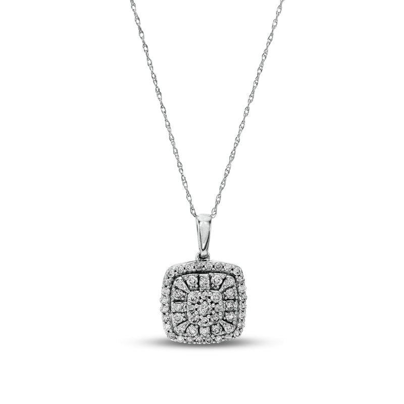 0.5 CT. T.W. Composite Cushion-Shaped Natural Diamond Frame Pendant in 10K White Gold