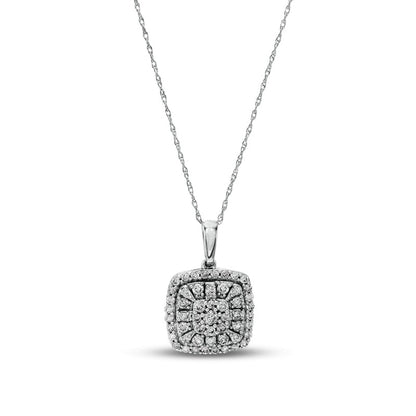 0.5 CT. T.W. Composite Cushion-Shaped Natural Diamond Frame Pendant in 10K White Gold