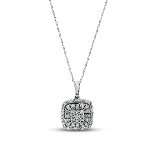 0.5 CT. T.W. Composite Cushion-Shaped Natural Diamond Frame Pendant in 10K White Gold
