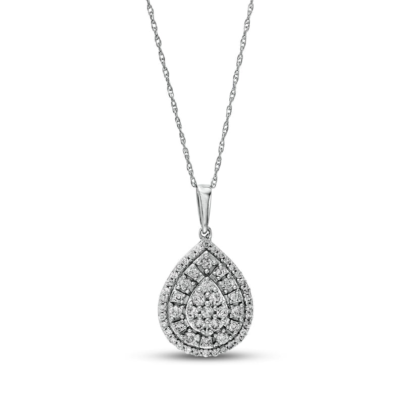 0.5 CT. T.W. Composite Pear-Shaped Natural Diamond Double Frame Pendant in 10K White Gold
