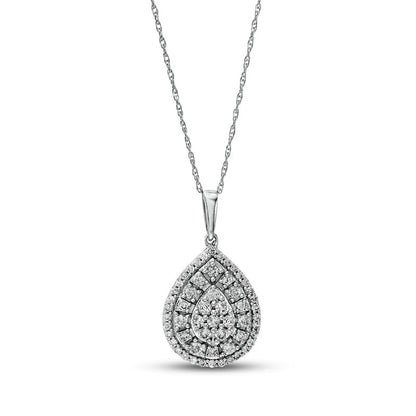 0.5 CT. T.W. Composite Pear-Shaped Natural Diamond Double Frame Pendant in 10K White Gold
