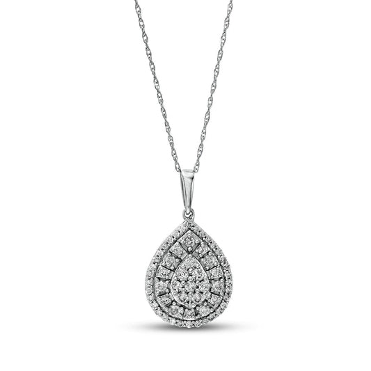 0.5 CT. T.W. Composite Pear-Shaped Natural Diamond Double Frame Pendant in 10K White Gold