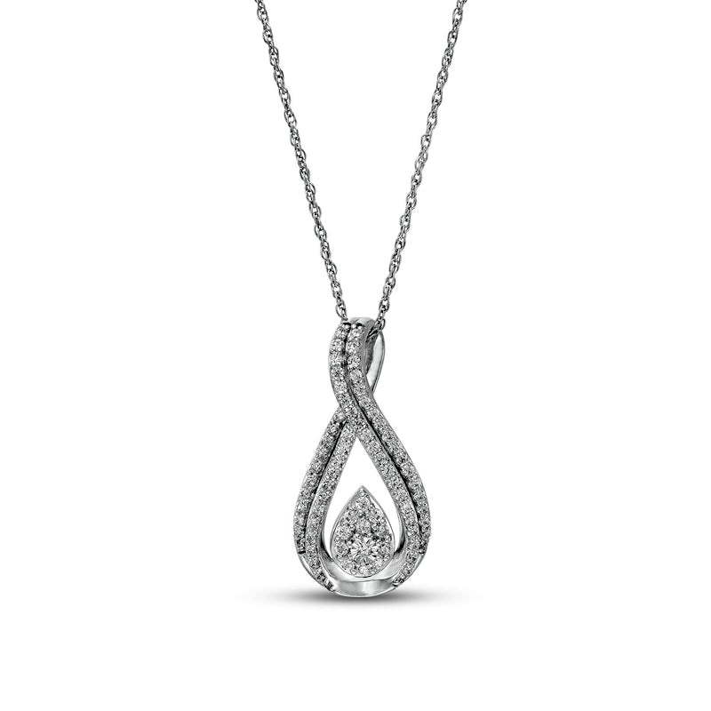 0.5 CT. T.W. Composite Pear-Shaped Natural Diamond Double Row Pendant in 10K White Gold