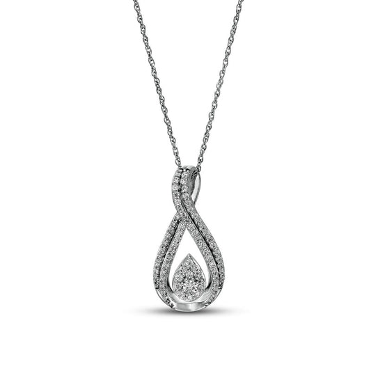 0.5 CT. T.W. Composite Pear-Shaped Natural Diamond Double Row Pendant in 10K White Gold