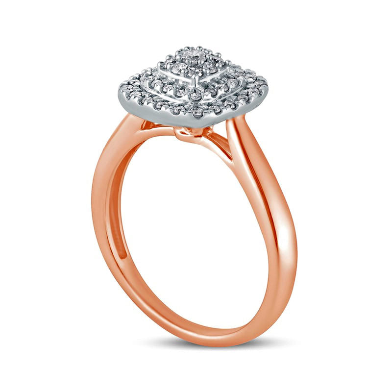 0.33 CT. T.W. Composite Cushion-Shaped Natural Diamond Double Frame Engagement Ring in Solid 10K Rose Gold