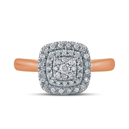 0.33 CT. T.W. Composite Cushion-Shaped Natural Diamond Double Frame Engagement Ring in Solid 10K Rose Gold