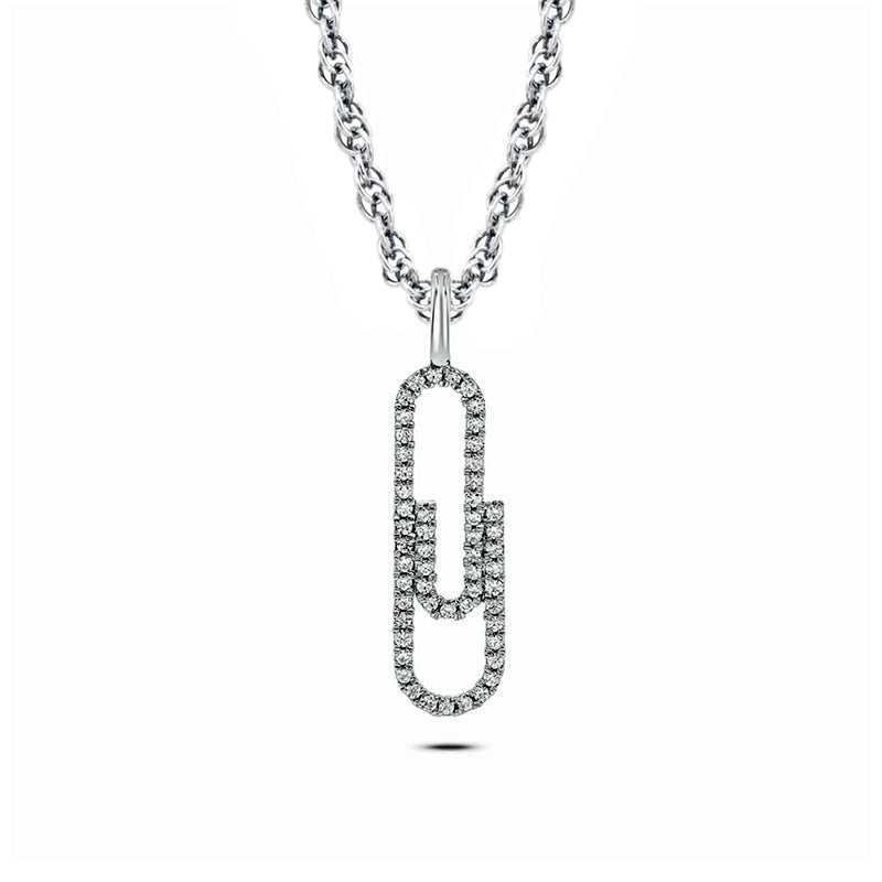 0.2 CT. T.W. Natural Diamond Paperclip Pendant in 10K White Gold