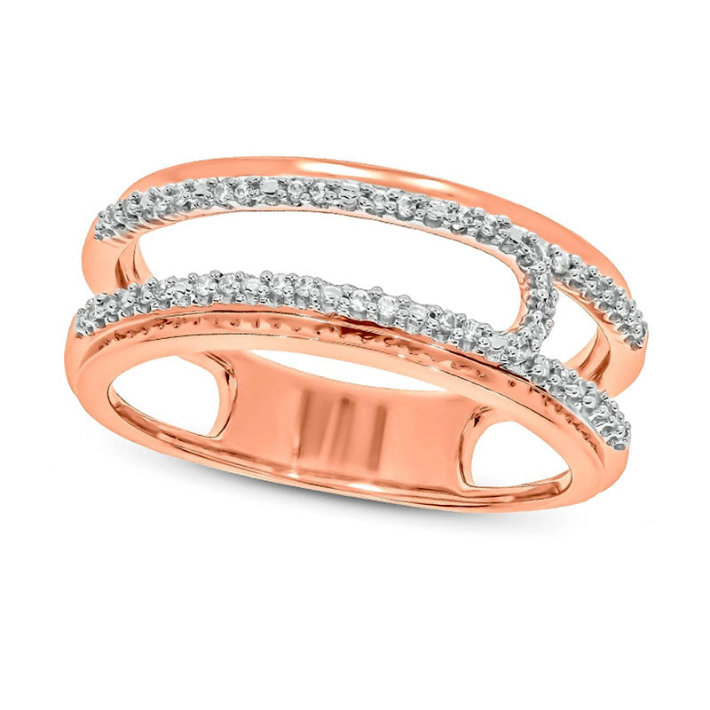 0.10 CT. T.W. Natural Diamond Double Row Open Ring in Sterling Silver with Solid 14K Rose Gold Plate
