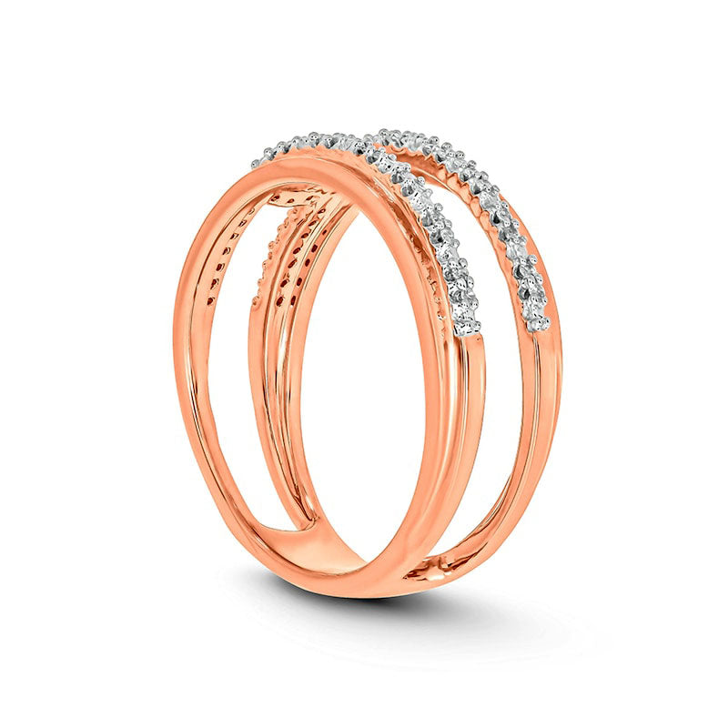 0.10 CT. T.W. Natural Diamond Double Row Open Ring in Sterling Silver with Solid 14K Rose Gold Plate