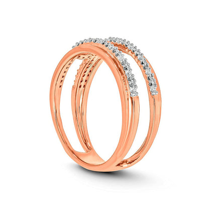 0.10 CT. T.W. Natural Diamond Double Row Open Ring in Sterling Silver with Solid 14K Rose Gold Plate