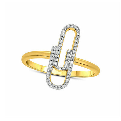 0.07 CT. T.W. Natural Diamond Paperclip Ring in Sterling Silver with Solid 14K Gold Plate