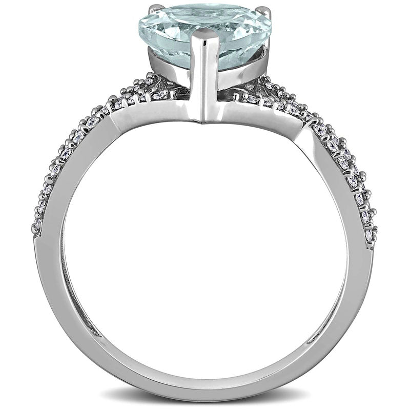 8.0mm Heart-Shaped Aquamarine and 0.20 CT. T.W. Natural Diamond Twist Split Shank Ring in Solid 14K White Gold