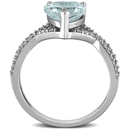 8.0mm Heart-Shaped Aquamarine and 0.20 CT. T.W. Natural Diamond Twist Split Shank Ring in Solid 14K White Gold