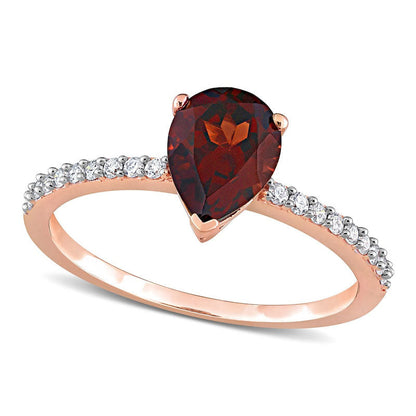 Pear-Shaped Garnet and 0.13 CT. T.W. Natural Diamond Ring in Solid 14K Rose Gold