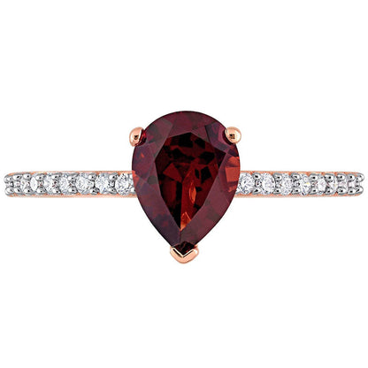 Pear-Shaped Garnet and 0.13 CT. T.W. Natural Diamond Ring in Solid 14K Rose Gold