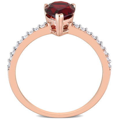 Pear-Shaped Garnet and 0.13 CT. T.W. Natural Diamond Ring in Solid 14K Rose Gold