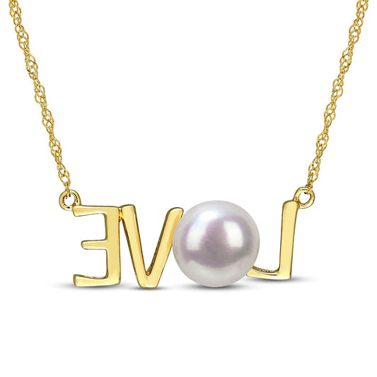 7.0-7.5mm Cultured Freshwater Pearl LOVE" Necklace in 10K Yellow Gold - 17""