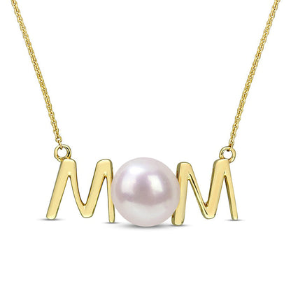 7.0-7.5mm Cultured Freshwater Pearl MOM" Necklace in 10K Yellow Gold - 17""