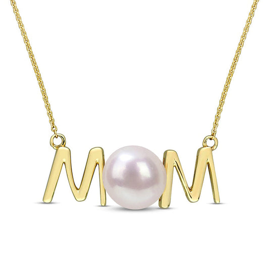 7.0-7.5mm Cultured Freshwater Pearl MOM" Necklace in 10K Yellow Gold - 17""