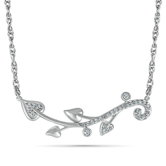 0.13 CT. T.W. Natural Diamond Swirl Tree Branch Necklace in Sterling Silver