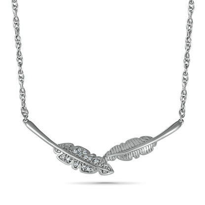 Natural Diamond Accent Two Leaf Necklace in Sterling Silver