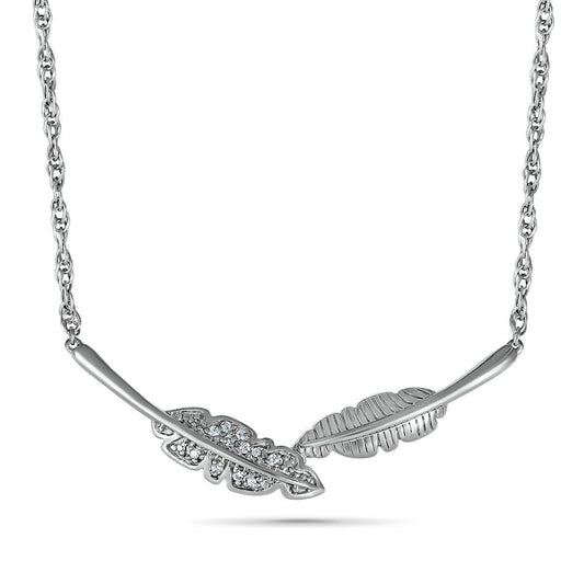 Natural Diamond Accent Two Leaf Necklace in Sterling Silver