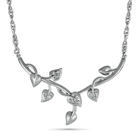 Natural Diamond Accent Y" Leaf Branch Necklace in Sterling Silver"