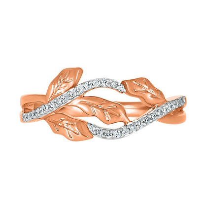 0.13 CT. T.W. Natural Diamond Twist Bypass Leaf Ring in Sterling Silver with Solid 14K Rose Gold Plate