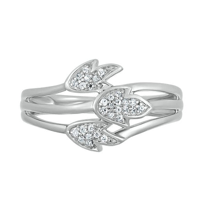 0.10 CT. T.W. Natural Diamond Triple Row Three Leaf Ring in Sterling Silver