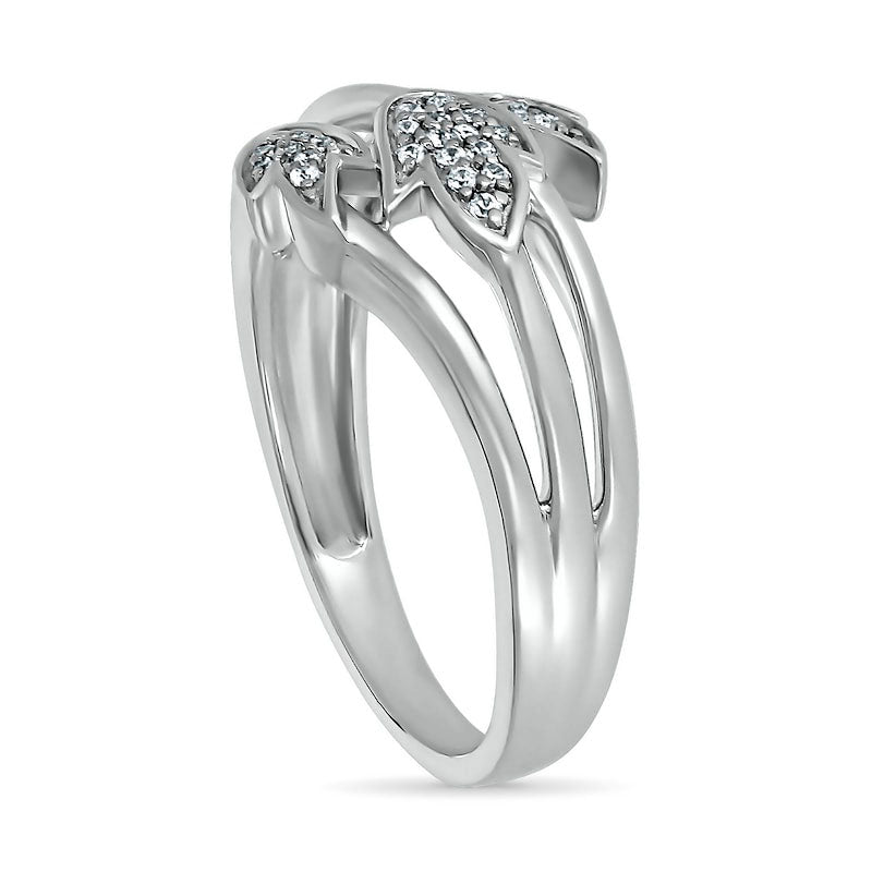 0.10 CT. T.W. Natural Diamond Triple Row Three Leaf Ring in Sterling Silver