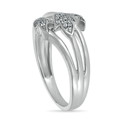 0.10 CT. T.W. Natural Diamond Triple Row Three Leaf Ring in Sterling Silver