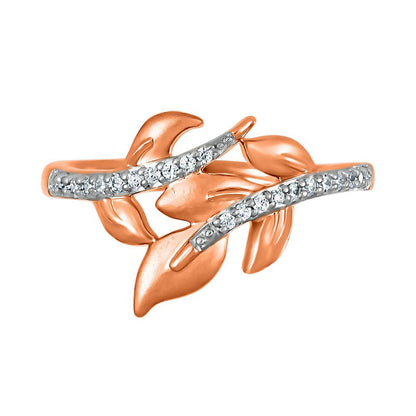 0.13 CT. T.W. Natural Diamond Leaf bypass Ring in Sterling Silver with Solid 14K Rose Gold Plate