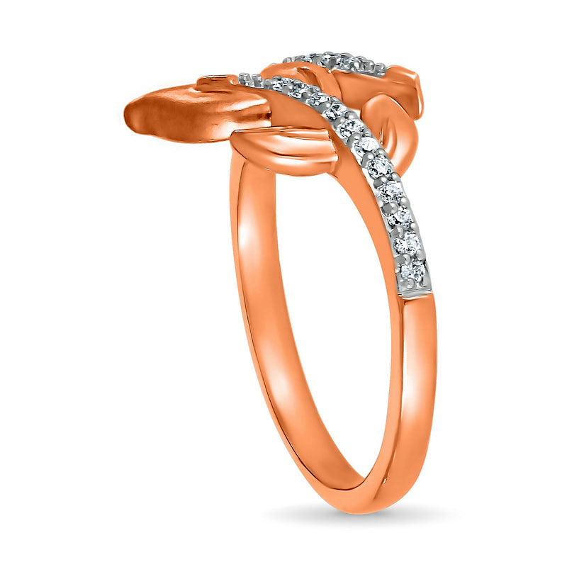 0.13 CT. T.W. Natural Diamond Leaf bypass Ring in Sterling Silver with Solid 14K Rose Gold Plate