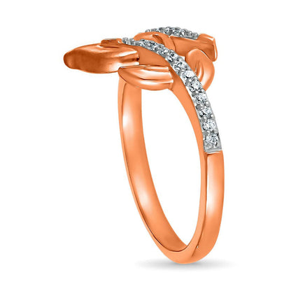 0.13 CT. T.W. Natural Diamond Leaf bypass Ring in Sterling Silver with Solid 14K Rose Gold Plate
