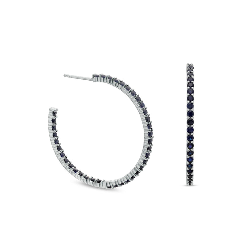 Blue Lab-Created Sapphire Inside-Out J-Hoop Earrings in Sterling Silver